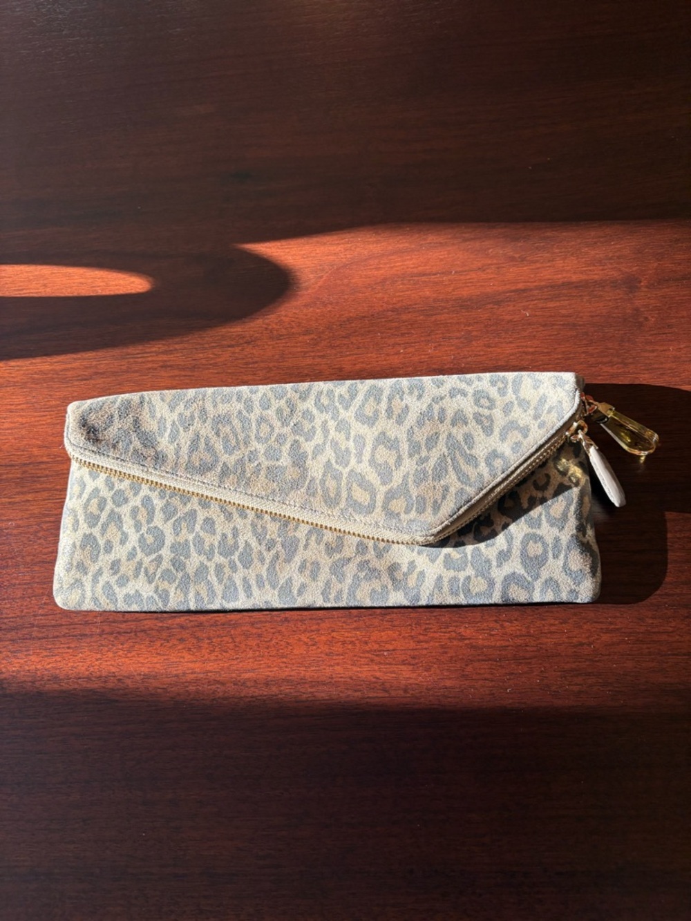 Leopard Print Henri Bendel Fold-Over Clutch Bag - Beige